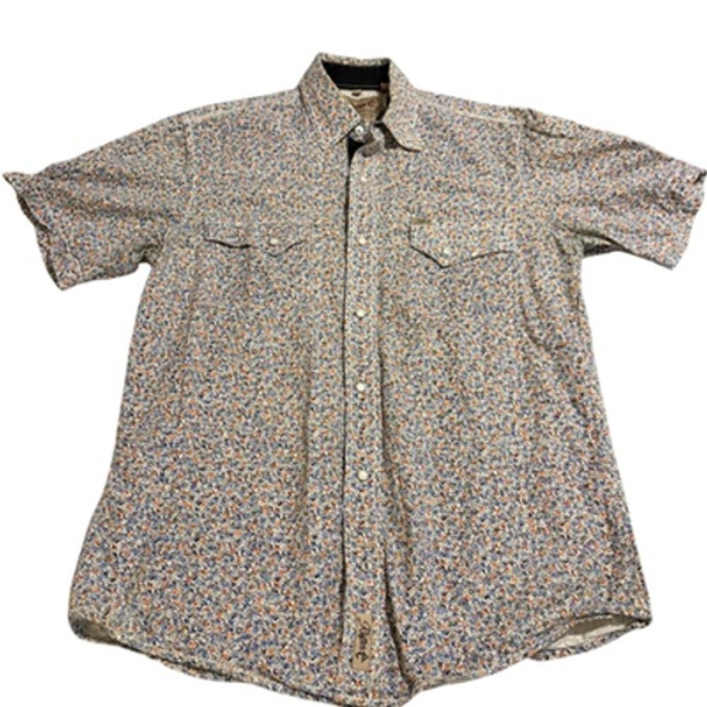 Rafter C Western Pearl Snap Shirt Mens M Blue Orange Paisley Short Sleeve Cowboy